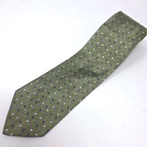 Ermenegildo Zegna Silk Tie Mens Olive Green Blue Polka Dot Made in Italy